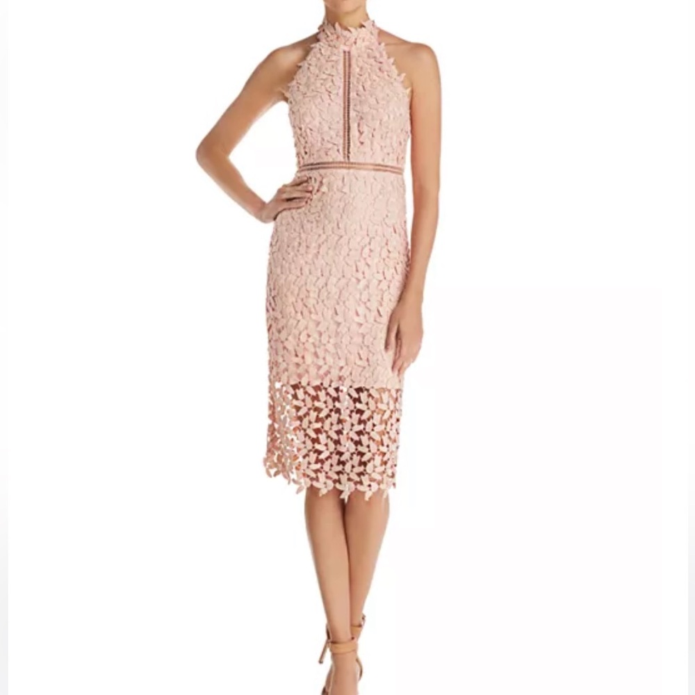 BARDOT Gemma Lace‎ Halter Dress in Light Champagne Pink XS